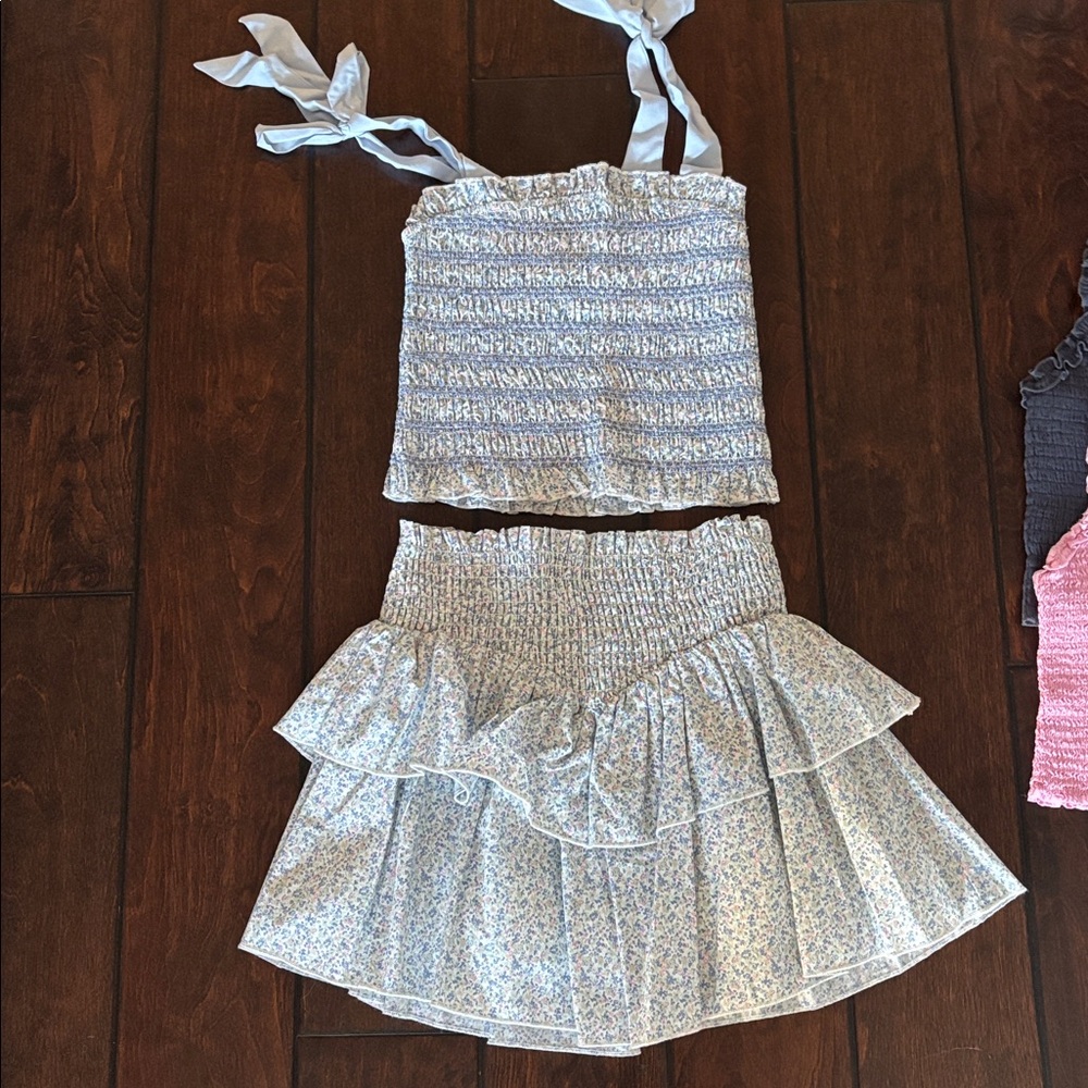 Katie J NYC Blue and White Floral Skirt Set